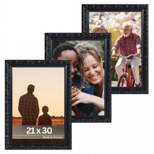 Victor Cadre Photo Rubens Set de 3 - en 21x30 cm (A4) Noir - Bar: 30x20mm - Verre Véritable - Châssis pour l'image Baroque - Antique - Vintage 20x30 - Ensemble de Cadres Photo A4 (Victor_Store, neuf)