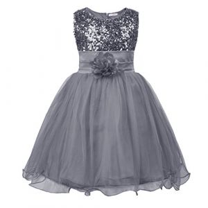 JerrisApparel Petite Fille Paillette Fête Fleur Robe de Cérémonie Bal Banquet Tulle (4 Ans, Gris) (Umupi EU, neuf)