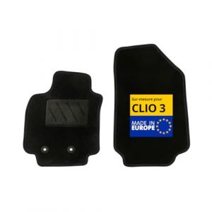 DBS - Tapis de Voiture sur Mesure - Adapt&eacute; &agrave; Votre Renault Clio 3 (09/2005-08/2012) - Antid&eacute;rapant : Clips de Fixations et Scratch - Tapis de Sol Avant 2 pi&egrave;ces - Moquette - Noir (Housses Auto DBS, neuf)