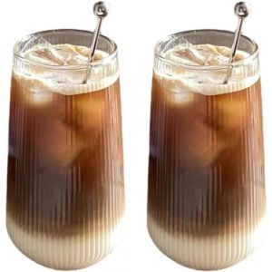 Lot de 2 Tasse de Latte Macchiato Verre Tasse Ensemble, 500ML,côtelé Tasse en verre,Transparent,résistant à la chaleur, latte, macchiato, cappuccino, bière, lait, thé. (MOSIZHILIN, neuf)