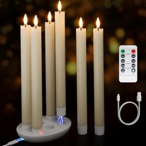 Lot de 6 bougies coniques rechargeables sans flamme avec base de charge, bougies coniques LED rechargeables en cire véritable avec télécommande et minuteur, bougies coniques LED rechargeables pour (bronze ltd, neuf)