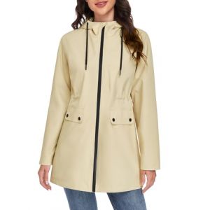Yuson Girl Manteau Femme mi Saison Long L&eacute;ger Manteau Parka Coupe Vent &Eacute;l&eacute;gante Veste de Printemps avec Capuche Cordon de Serrage D&eacute;contract&eacute; Blouson pour Printemps Et&eacute; et Automne(Beige, XXL) (YusonGirl, neuf)