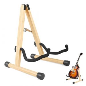 Support de guitare en bois, support de guitare A-Frame pliable avec base en caoutchouc antid&eacute;rapant et mousse rembourr&eacute;e, support de guitare portable pour guitare, basse, ukul&eacute;l&eacute;, banjo, etc. (juningcenJianHuiUKshop, neuf)