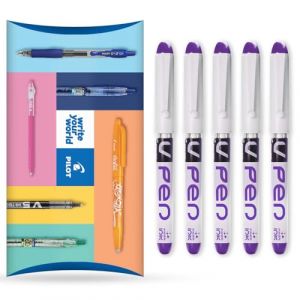 Pilot V PEN - Lot de 5 stylos plume jetables effaçables - Pointe de 0,6 mm - Ligne moyenne - Portefeuille - Encre violette (OMGHC., neuf)