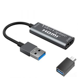 KDR Cartes d'acquisition vid&eacute;o 4K HDMI carte d'acquisition vid&eacute;o USB 3.0 HD 1080p pour jeux, streaming, enseignement, vid&eacute;oconf&eacute;rence, transmission en direct (gris) (Yuedadianzi, neuf)