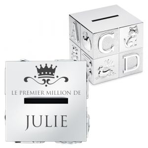 Maverton Tirelire Personnalisée en Forme de Cube - Tirelire pour Enfants avec Animaux et Lettres - Boite d'épargne Argentée avec Gravure - Cadeau d’Anniversaire pour Filles Garçons Bébé - Princesse (MAVERTON, neuf)