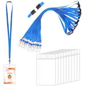 Segus Cordon Tour de Cou, 10 Pi&egrave;ces Porte Badge avec Tour de Cou Clef, Lanyard avec Fermeture de S&eacute;curit&eacute;, Porte Badge Transparent, pour Bureau, &Eacute;cole, Entreprise (Bleu, Vertical) (Segus, neuf)