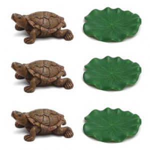 HENGBIRD 3 Pi&egrave;ces Figurine Tortue de 6,5 cm de Long Petite Figurine Animale en r&eacute;sine Figurines d&eacute;corative pour Jardin/int&eacute;rieur Mini &eacute;tang avec 3 N&eacute;nuphars Flottants EVA (zhentailiang, neuf)