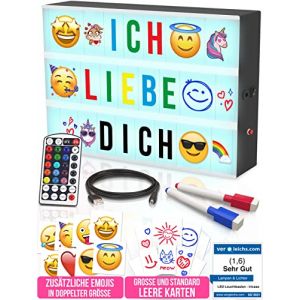 Boite Lumineuse Message avec 254 Lettres et Emojis - 8 Emojis XXL, Télécommande, USB 1,5 m, 2 Marqueurs - Light Box 16 Couleurs, Décoration Maison | Tableau Lumineux Idee Cadeau Anniversaire et Noel (M. ROSENFELD Germany., neuf)