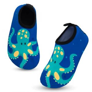 Chaussures Aquatiques Enfant Garçon Fille Chaussures de Plage Séchage Rapide Antidérapant Pieds Nus Chaussettes de d'eau Chaussons Barefoot Piscine Aqua Surf Nager Plongée Sport 24/25EU Pieuvre Bleu (MGPZT, neuf)