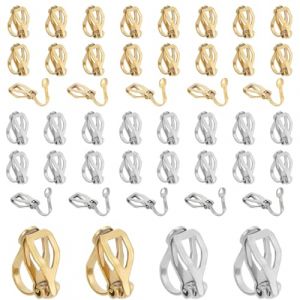 JEYORZY 50 pcs Clips d'oreille, boucles D'Oreilles &agrave; Clipser Acier Inoxydable M&eacute;tal Plat Rond Vierge &agrave; Clipser Boucle D'Oreille Bricolage Hypoallerg&eacute;nique &agrave; Clipser Convertisseur de Boucles (HLWA RETAILS LTD UKSTORE, neuf)