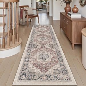 DEXI Tapis Couloir 61 x 152 cm, Tapis de Cuisine Antid&eacute;rapant et Lavable, Tapis de Passage Vintage en Poil Ras - Absorbant et D&eacute;coratif pour Porte Entree Interieur et Buanderie, Beige (DEXI-Direct, neuf)
