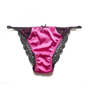 SilRiver Sous-v&ecirc;tements sexy en dentelle et satin de soie pour femmes - Culotte - Slip bikini - Tanga - Hipster, S-M (SilRiver EU, neuf)