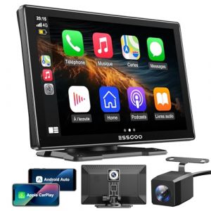 ESSGOO CarPlay Voiture, Supporte CarPlay sans Fil et Android Auto, Écran Tactile IPS 9 Pouces, Caméra Avant 4K et Caméra de Recul 1080P, Bluetooth 5.0, GPS, FM, AUX, Mirror Link, Carte TF 64G (WEINAXI, neuf)