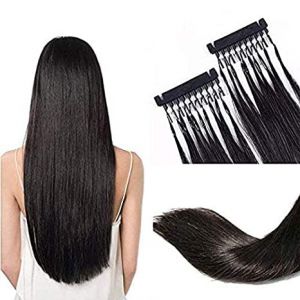 FUIBEJAE 6D 1&egrave;re g&eacute;n&eacute;ration Extensions de cheveux humains 6D Machine 6D Connexion rapide sans piste de rainure &agrave; la t&ecirc;te Cheveux Vrais cheveux humains pour les femmes, 10 rang&eacute;es,Noir,12inch (SHUOCHENGUK, neuf)
