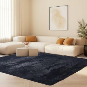 STGAO Soft Tapis &agrave; Poils Longs 110 x 120 cm Antid&eacute;rapant et Lavable Tapis de Sol Grand Pas de Perte de Cheveux pour Salon, Chambre &agrave; Coucher, Filles, Gar&ccedil;ons, Noir (yuan ying MAYY, neuf)
