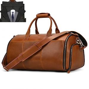 newsbirds Housses de Costume en Cuir de Voyage Housses de Vêtements pour Transport Sac de Costume Sacs de Voyage Cuir Sac de Sport Sac de Voyage Vintage Protection pour Costumes, Brun Clair (Shopping-for-Fun-UK, neuf)