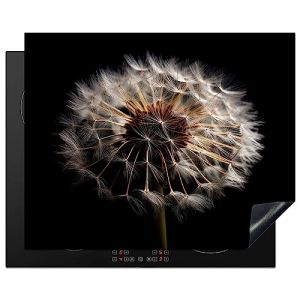 KitchenYeah&copy; Protection Pour Plaque Induction 65x52 cm Deco Cuisine Prot&eacute;g&eacute; Cache De Cuisson Vitroceramique Fleurs - Nature - Pissenlit - Noir - Portrait (KitchenYeah, neuf)