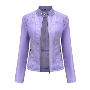 YFFUSHI Femme Veste en Simili Cuir D&eacute;contract&eacute; Style Motard PU Biker Blouson Cuir en Col Montant,Violet,L (YUNCLOS STORE, neuf)