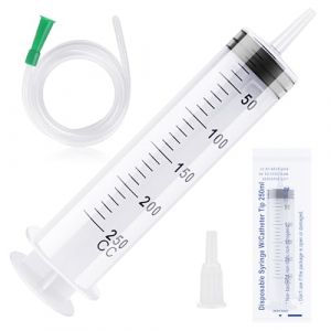 250ml Seringue avec Tube,Grosse Seringue Réutilisable,Seringue Plastique avec Bouchon,Seringues Scellées Individuellement pour Laboratoires, Industrie, Animaux Domestiques (150/250/350/550 ml) (HuiFAN, neuf)