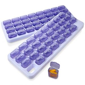 Pilulier mensuel &ndash; (lot de 2) pilulier 31 jours avec grandes dosettes de m&eacute;dicaments amovibles, bo&icirc;te &agrave; pilules portable et support pour m&eacute;dicaments quotidiens et vitamines pour voyage, violet (RockDealer, neuf)