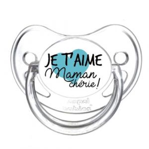 Tétine sucette bébé personnalisée Maman chérie bleu DEC52 (Tétine bébé personnalisée, neuf)