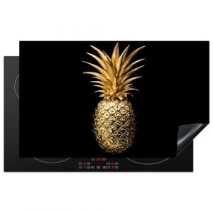 KitchenYeah&copy; Protection Pour Plaque Induction 83x51 cm Plaque de Deco Cuisine Prot&eacute;g&eacute; Cache De Cuisson Vitroceramique Ananas - Noir - Or - Luxe (KitchenYeah, neuf)