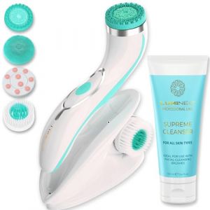 Lumineo PRO nettoyage en profondeur du visage, brosse faciale avec 4 embouts de brosse, USB-C, IPX6 r&eacute;sistant &agrave; l'eau, avec gel nettoyant adapt&eacute; &agrave; tous les types de peau (turquoise) (Lumineo, neuf)