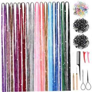 DEARMAMY 1 Ensemble De Mèches De Cheveux Extensions De Cheveux Colorées Extensions De Cheveux Pour Tresses Cheveux De Fée Mèches Pailletées Kit D'Extensions De Cheveux Kit De (Liiane, neuf)