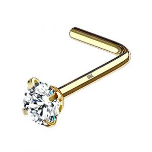 OUFER Body Piercing 14K Piercing Nez Or 20G Clou de Nez Stud en Forme de L Vis Nasale avec CZ Brillant Piercing Nasale Anneau pour Femme Cadeau Fille Bijoux Piercing Corps (OUFER Body Piercing, neuf)