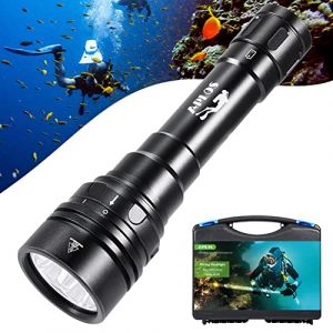 APLOS AP150 Lampe de plongée 15 000 lumens, lampe de poche de plongée sous-marine 150 m avec 2 piles rechargeables et chargeur (Aplos-France, neuf)