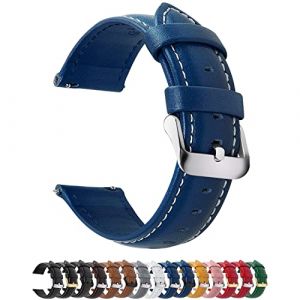 Fullmosa 18mm Bracelet de Montre en Cuir V&eacute;ritable, 14mm 16mm 18mm 19mm 20mm 22mm 24mm Montre Bracelet &agrave; D&eacute;gagement Rapide,Boucle en Acier Inoxydable,18mm, Bleu Fonc&eacute; (Fullmosa FR, neuf)