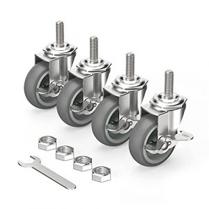 HOLKIE Roulettes pour meubles 75 mm avec freins, M12 x 1,75 x 30 mm Lot de 4 roulettes pivotantes à tige filetée - Roulettes charge lourde verrouillables Gris (GuJi Direct, neuf)