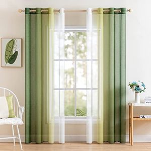 MIULEE Rideau Voilage Lot de 2 Rideaux D&eacute;grad&eacute; &agrave; Oeillet Voilages Int&eacute;rieur Fen&ecirc;tre en Polyester Couleur Chang&eacute;e Voile Transparent D&eacute;cor pour Salon Chambre Bureau Blanc avec Olive 140 * 185cm (MIULEE HOME, neuf)