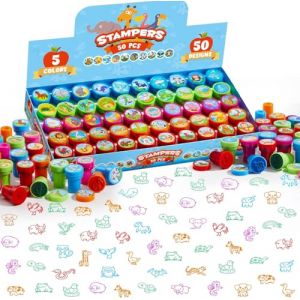 JOYIN 50 Pièces Tampons Animaux pour Enfants, Set De Tampons Auto-Encreurs Animaux Tampons Enfants, Multicolores Tampons Jouets Tampons Plastique, 5 Couleurs, 50 Designs (Joyin Direct, neuf)