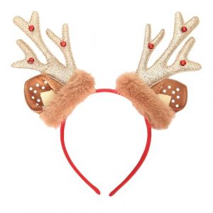 Serre-t&ecirc;te de No&euml;l avec bois de renne, serre-t&ecirc;te de No&euml;l avec oreilles de cerf, serre-t&ecirc;te de No&euml;l avec oreilles de renne, bandeaux en bois pour festival d'hiver pour femme, d&eacute;coration festive avec (runtpok, neuf)
