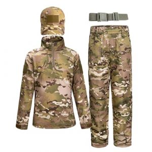 QIYUANT Enfant Ensembles T-Shirt & Pantalon Tactique Camo Airsoft Militaire Camouflage Printemps Été Automne Manche Longue Combat (CP2# / T-Shirt + Pantalon + Casquette + Ceinture, 150) (Qiyuant, neuf)
