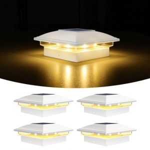 VOLISUN Lot de 4 Lampe Solaire Exterieur Lumi&egrave;res, Solaires de Chapeau de Poteau 2 Modes Lampe LED Etanche pour Jardin Terrasse Cl&ocirc;ture, Convenable 8x8 9x9 10x10 cm Poteau en Bois (Volisun, neuf)