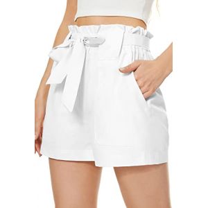 FANGJIN Short Femme Sport &Eacute;t&eacute; Grande Taille Haute Couleurs Unies Chic Sexy Pas Cher Fluide Habill&eacute; Ample Casual Elastique Bermuda Danse Fitness avec Poche Ceinture Blanc XXL (FANGJINDOU, neuf)