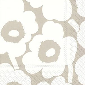 IHR Ideal Home Range Serviettes en papier Marimekko UNIKKO Lin Cr&egrave;me 20 serviettes de table 33 cm x 33 cm (ClaireAN Collections, neuf)