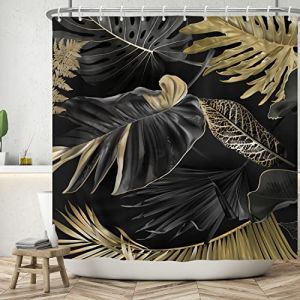 Ttincceer 180x180cm Rideau de Douche Feuille de Palmier avec Crochet Noir Plante Tropicale Feuille Rideau de Salle de Bain Jungle botanique Moderne Rideaux de Douche Rideau de Baignoire étanche (Zhanghaostore, neuf)