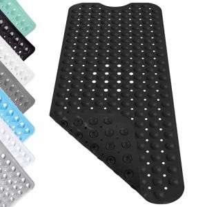Tapis de Douche Antid&eacute;rapant, 100 x 40 cm Tapis de Baignoire Antid&eacute;rapant avec Ventouses, Long Confort Tapis de Bain avec Trous de Drainage, pour Baignoire, Noir (VIQIHEOE Store, neuf)
