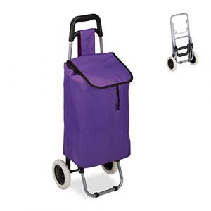 Relaxdays Chariot de courses, pliable, 25 L sac d’achats avec roulettes, chargeable jusqu’à 10 kg, 91 x 40 x 30cm,violet (Relaxdays, neuf)