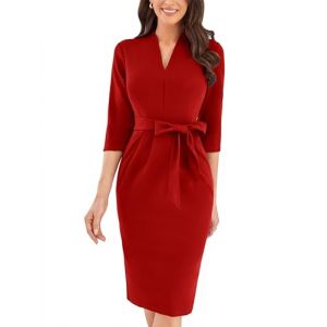 GRACE KARIN Femme Robe Rouge avec Poches Robes d'Invit&eacute; de Mariage Robe de Soir&eacute;e Chic et &Eacute;l&eacute;gante Rouge L (Cedar EU, neuf)
