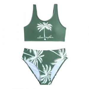 Maillot de Bain Enfant Fille 2 Pi&egrave;ces 7-13 Ans Amincissant Maillot de Bain Ado Fille D&eacute;bardeur Brassi&egrave;re avec Short de Plage Taille Haute Sport Natation Piscine Vacances (Green, 10-11 Years) (SoLu DAY8, neuf)