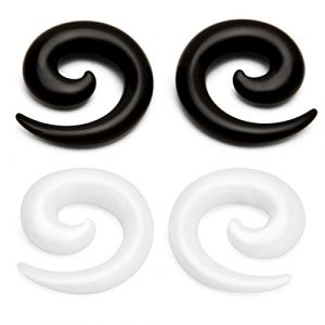 Briana Williams 2 Paires Oreille Tapers Acrylique Spirale Oreille Gauges Noir Blanc 4-12mm Expanseur Ecarteur Piercing (Briana Williams Store, neuf)