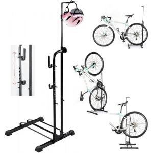 Favoto Support au Sol pour Vélo - Porte-Vélo de Stationnement Intérieur Extérieur Réglable en Hauteur pour Vélos de 20 à 29 Pouces VTT et Vélo de Route 3-en-1 Noir (AUTOMANN, neuf)