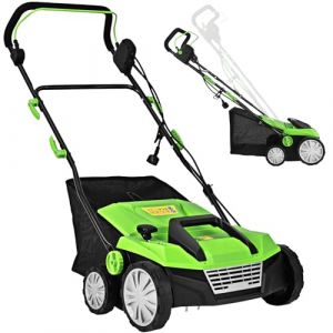 RELAX4LIFE Scarificateur A&eacute;rateur &Eacute;lectrique 1800W jusqu'&agrave; 350m&sup2; avec Bac de Ramassage 45L, Profondeur&Hauteur R&eacute;glable,Verrou de s&eacute;curit&eacute; pour Gazon Sol (Vert, 45L-1800W) (RELAX4LIFE, neuf)