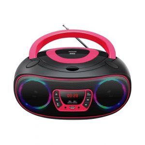 Denver Lecteur CD Portable avec Effets de Lumière - Bluetooth - Poste CD Enfant - Boombox - Radio FM - AUX - TCL212BT - Rose (Greatwoods, neuf)