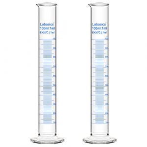 Labasics Verre Cylindre Gradué (2-Paquet) 100 ml, Graduated Cylindre en Verre Borosilicaté Cylinder de Mesure Éprouvettes Cylindriques (J&D Tech FR, neuf)